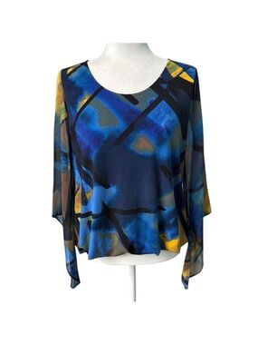Alfani Petite Blue Round Neck Kimono Sleeve Size Med Petite